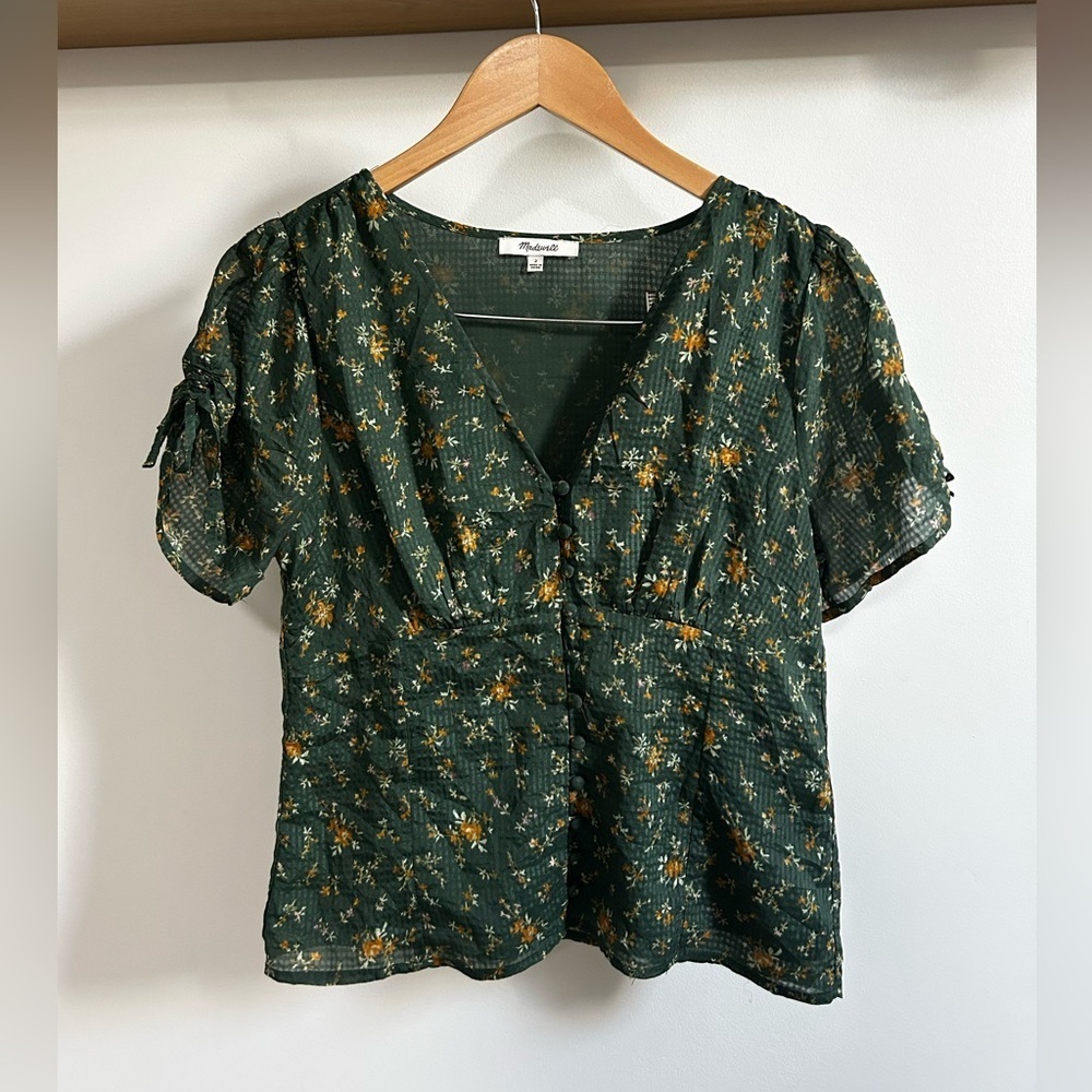 Madewell “ Silk Evie Tie-Sleeve Top in Fresh Sprigs” size 2 - Picture 2 of 8
